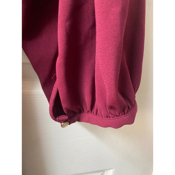 A New Day Dress WomesPlus XXL Burgundy Knee Length V Neck Bishop Sleeves Tie - Picture 7 of 10
